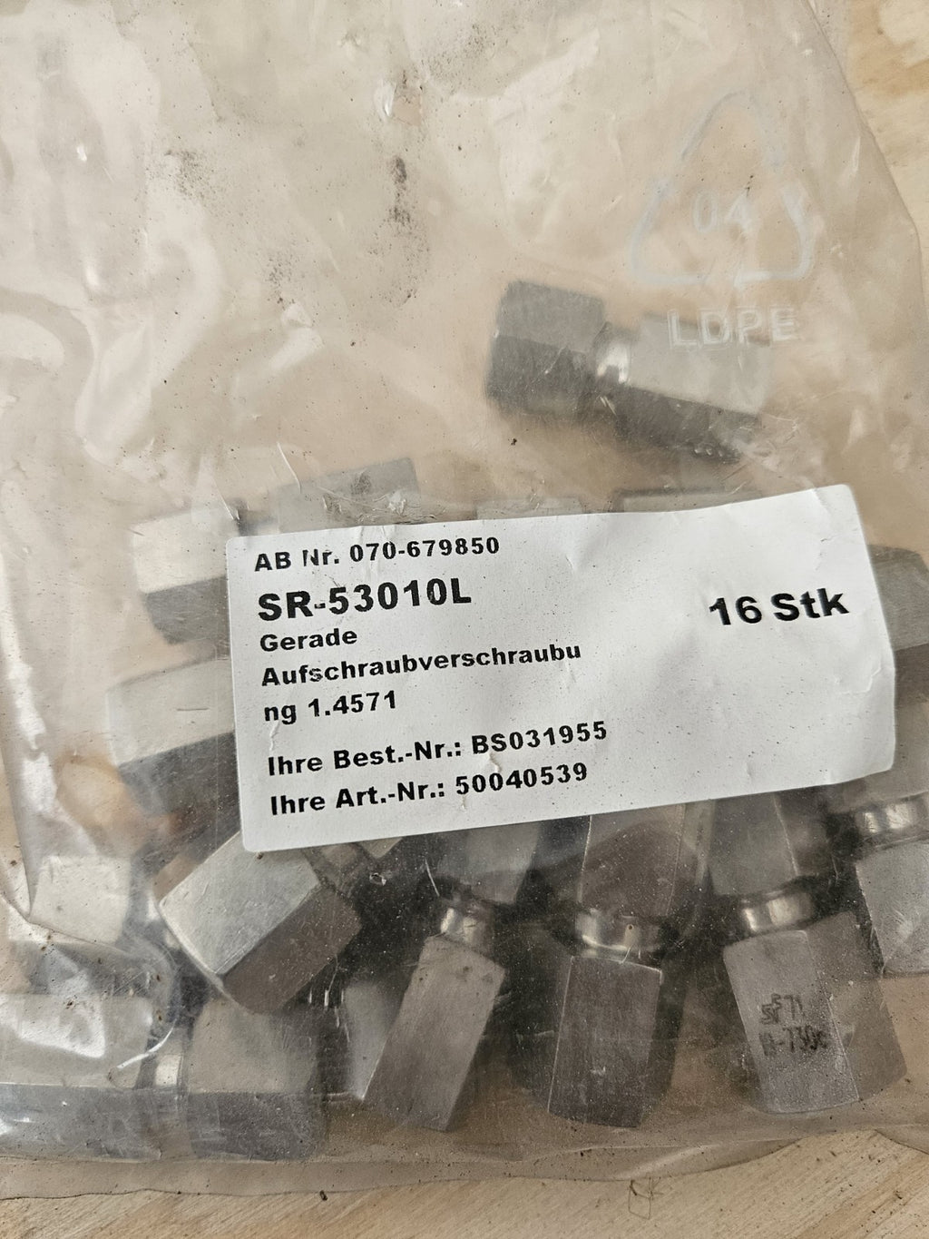 16 x Gerade Aufschraubverschraubungen SR-53010L, Edelstahl, Neu/ovp 10mm New