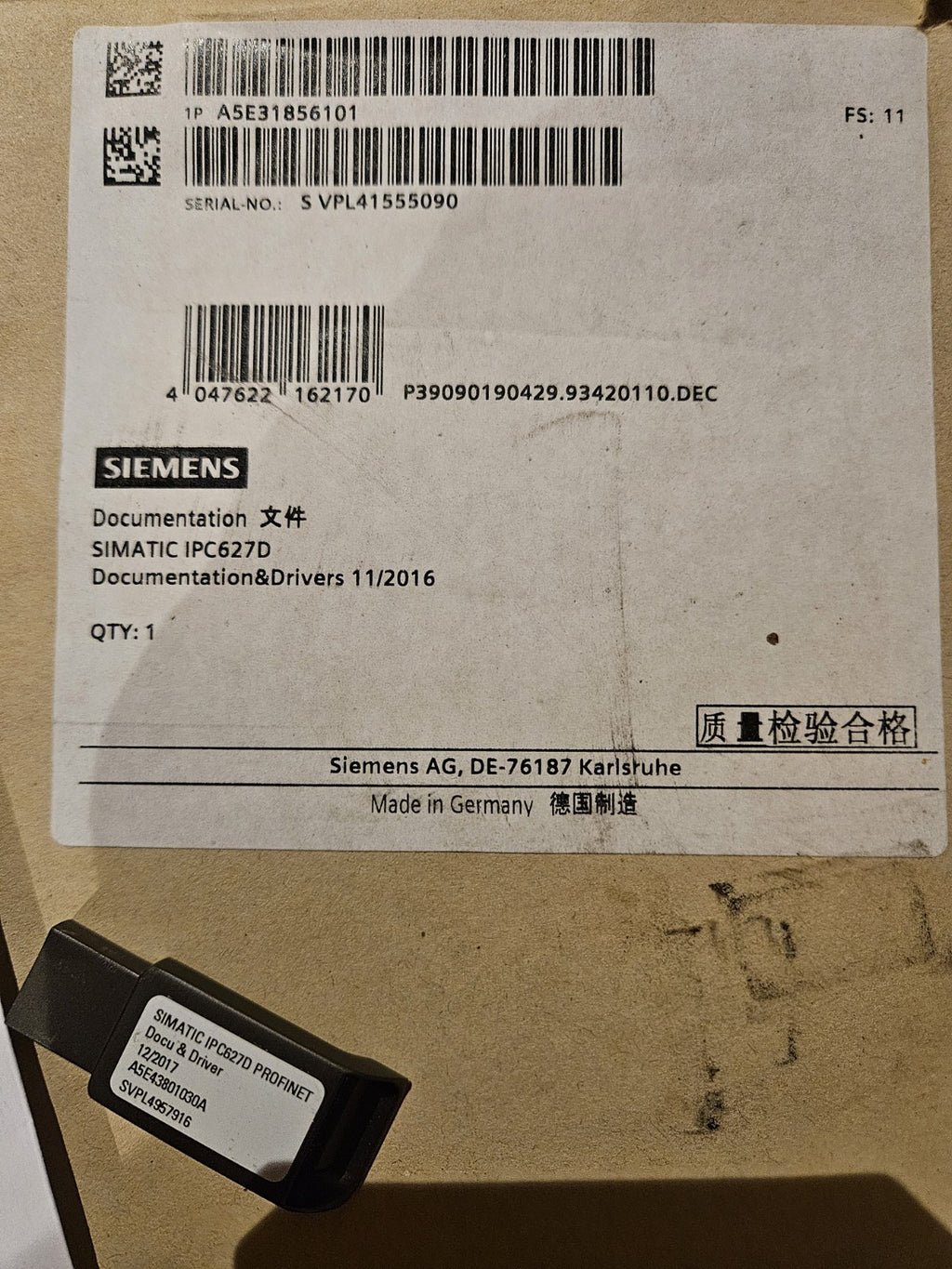 Siemens Simatic IPC627D, A5E31856101, A5E43801030A, driver & USB Stick, Software