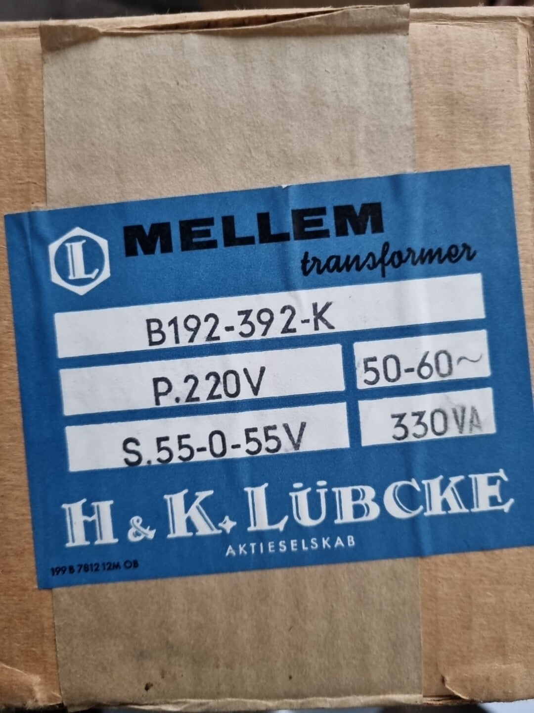 Lübcke Mellem Transformator B192-392-K P.220V, S.55-0-55V,50-60Hz, 330VA neu/new