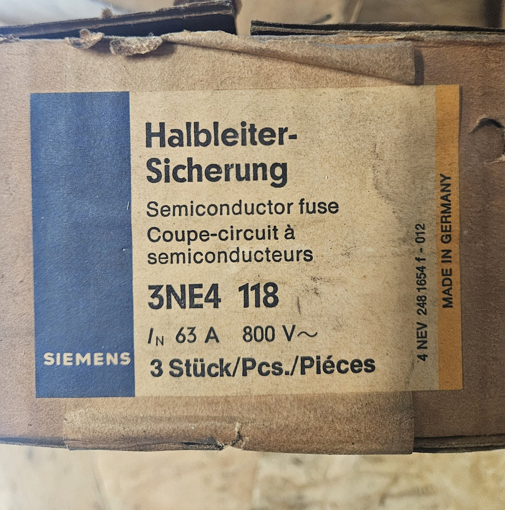 SIEMENS SITOR FUSE LOT, 3NE4 118,63A 1000V 600V VDE 0636 new in Box, Unused, Neu