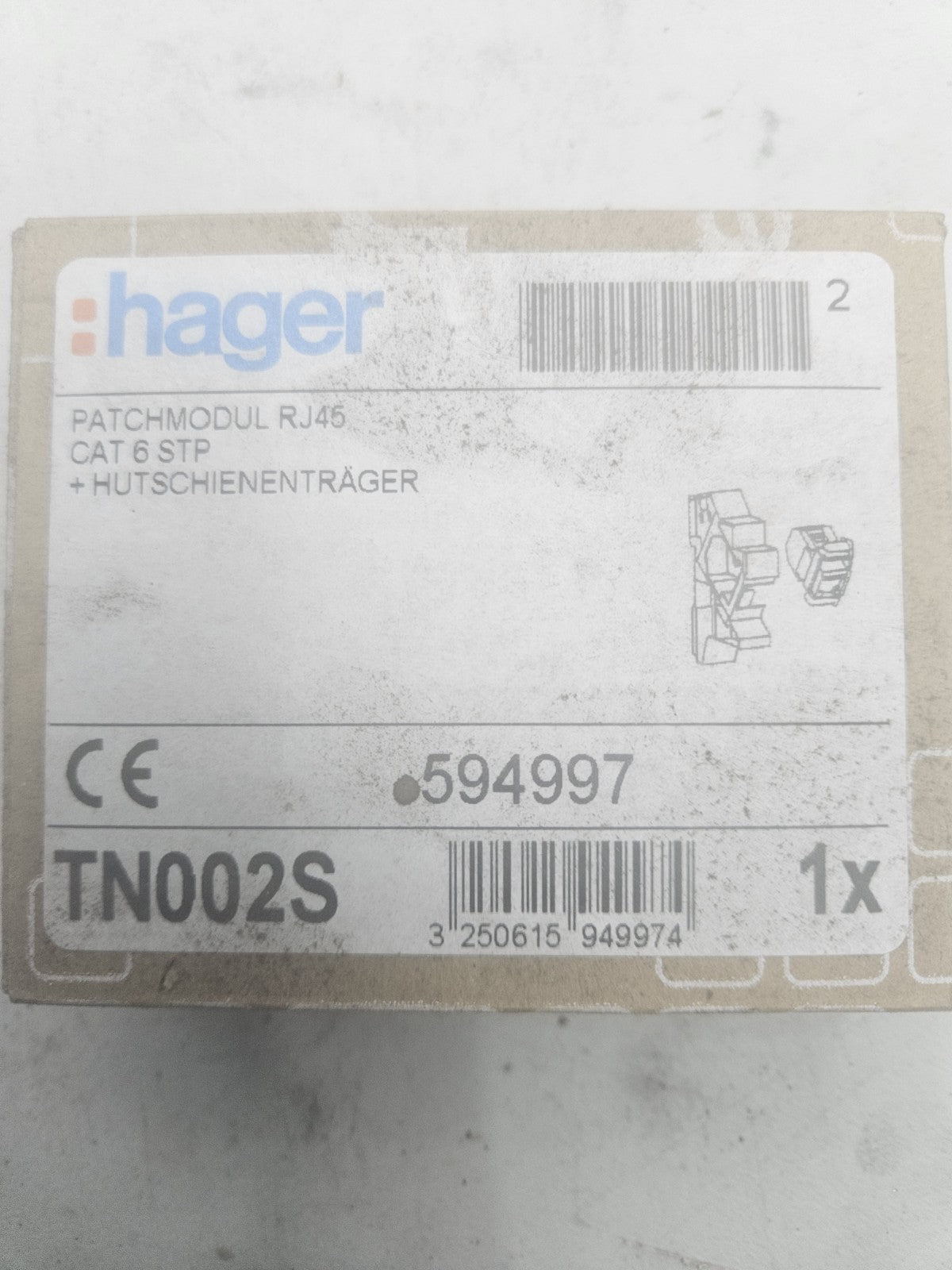 HAGER TN002S, 594997 Patchmodul als RJ45-Modul Kategorie Cat6 Hutschiene NEU New
