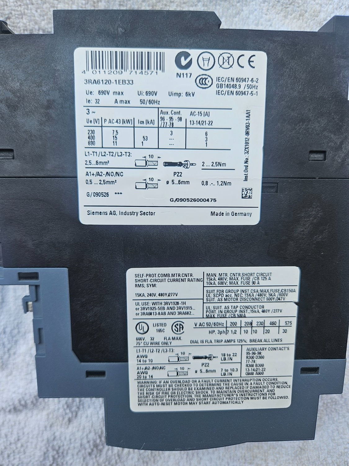 Siemens Sirius 3RA6120-1EB33 Kompaktstarter Direktstarter 32A new unused no box
