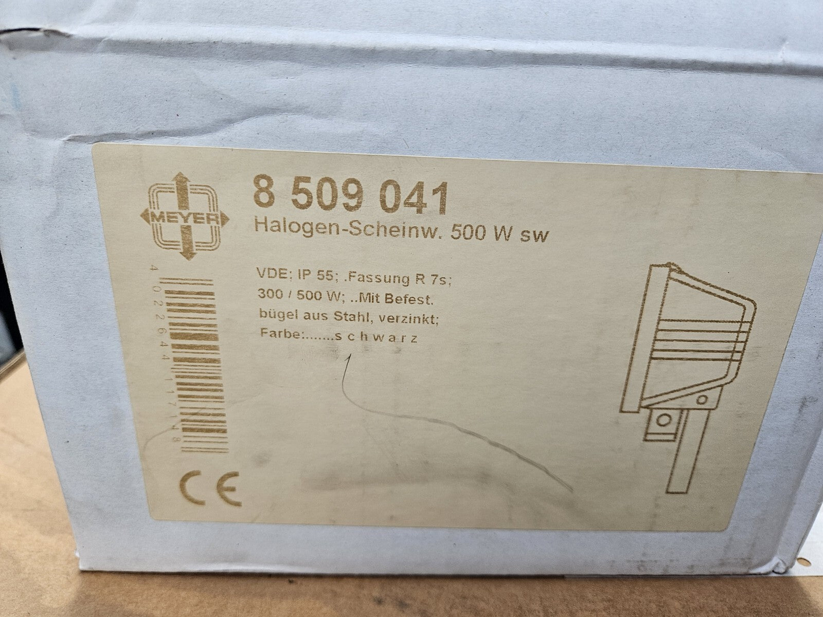 Meyer 8509041 Halogen-Scheinwerfer 230 V/500 W schwarz New In Box NEU OVP