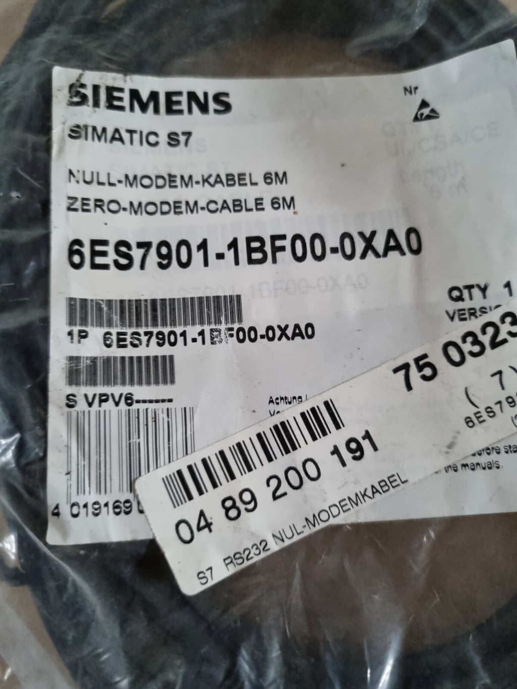 Siemens Simatic 6ES7901-1BF00-0XA0 6ES7 901-1BF00-0XA0 RS232-Kabel 6Mtr -unused-