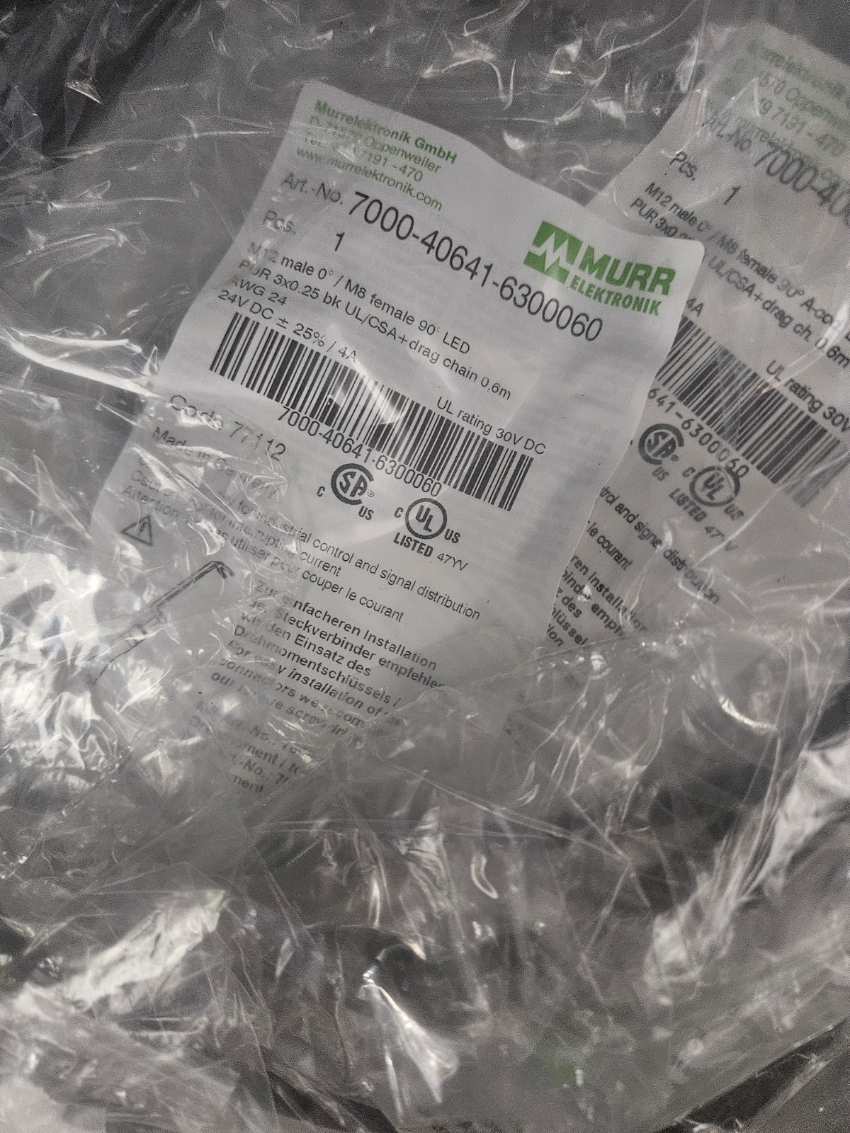 Murr Elektronik M12 St. 0° / M8 Bu. 90° A-kod. Kabel 0,6m | 7000-40641-6300060