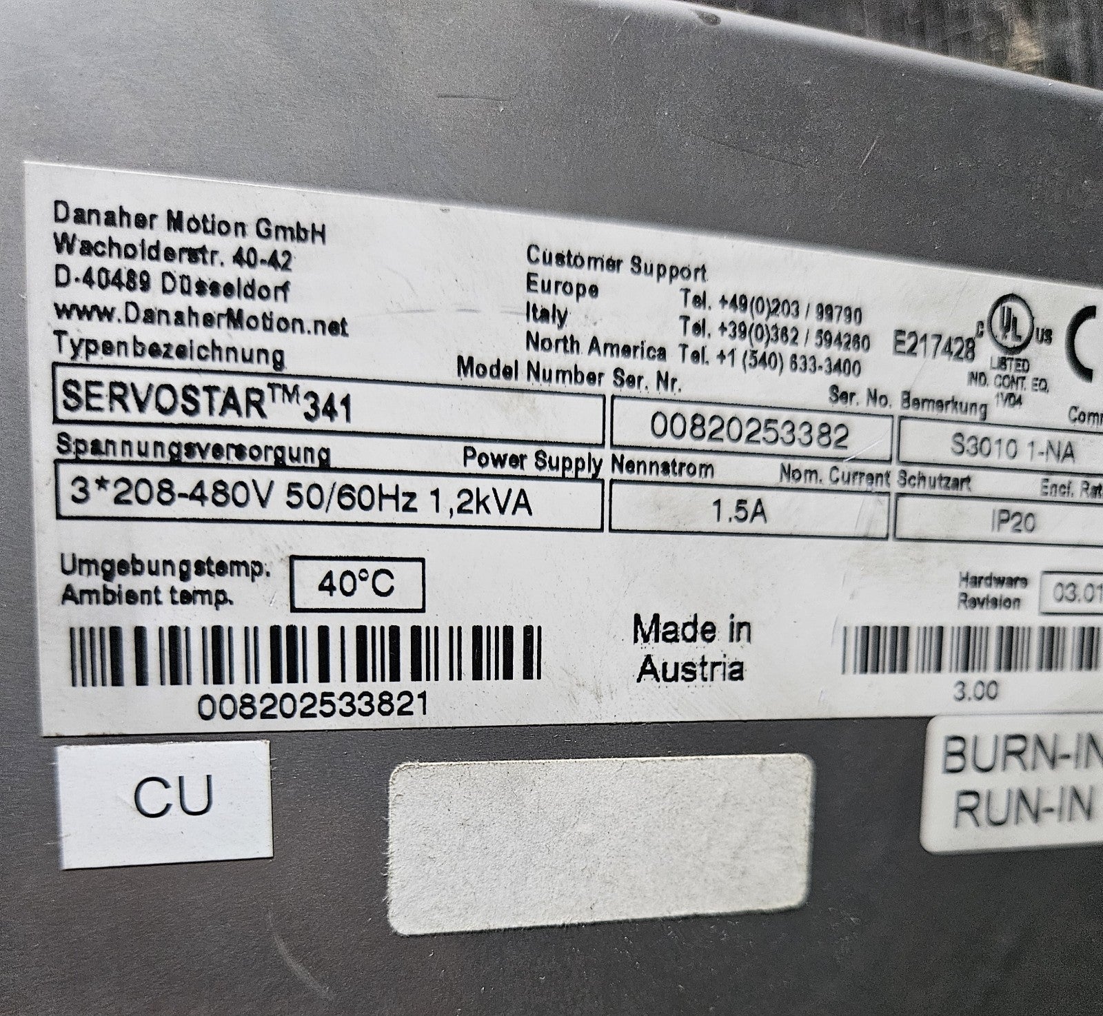 DANAHER MOTION KOLLMORGEN SERVOSTAR 341 S3010 1-NA, NEU ohne Box, Unused New