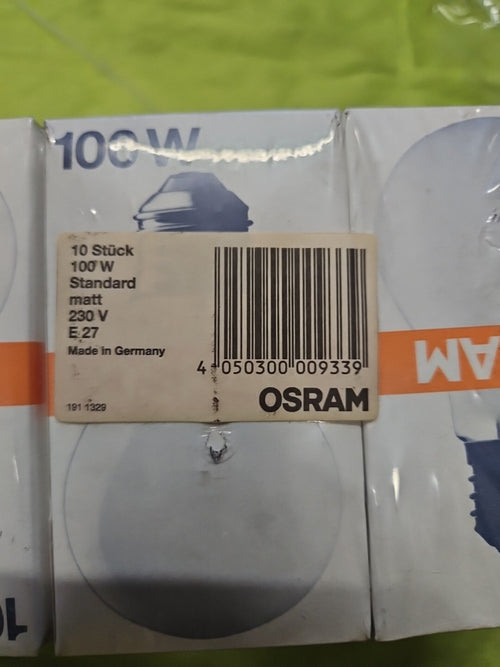  10 X OSRAM GLÜHLAMPE Standart 100W E27 230V Matt BIRNE LAMPE, Neu/ovp New