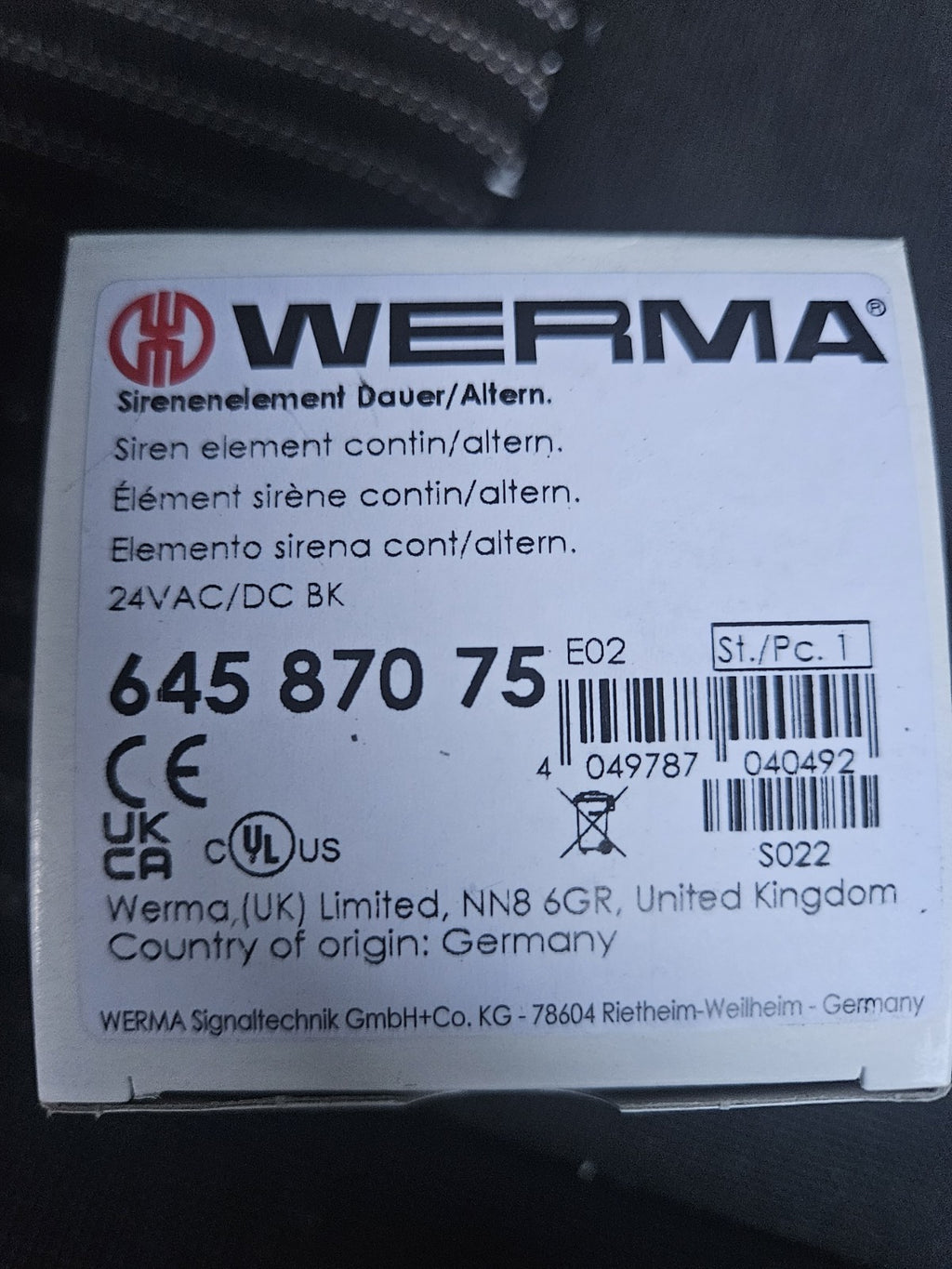 Werma Signaltechnik Signalsirene 645.870.75 KombiSIGN 72 Neu/ovp, New In Box