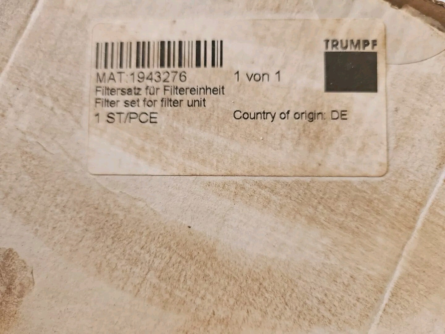 Org. TRUMPF Laser 1943276 Filtersatz, Neu/ovp, Eingeschweißt New ,unused