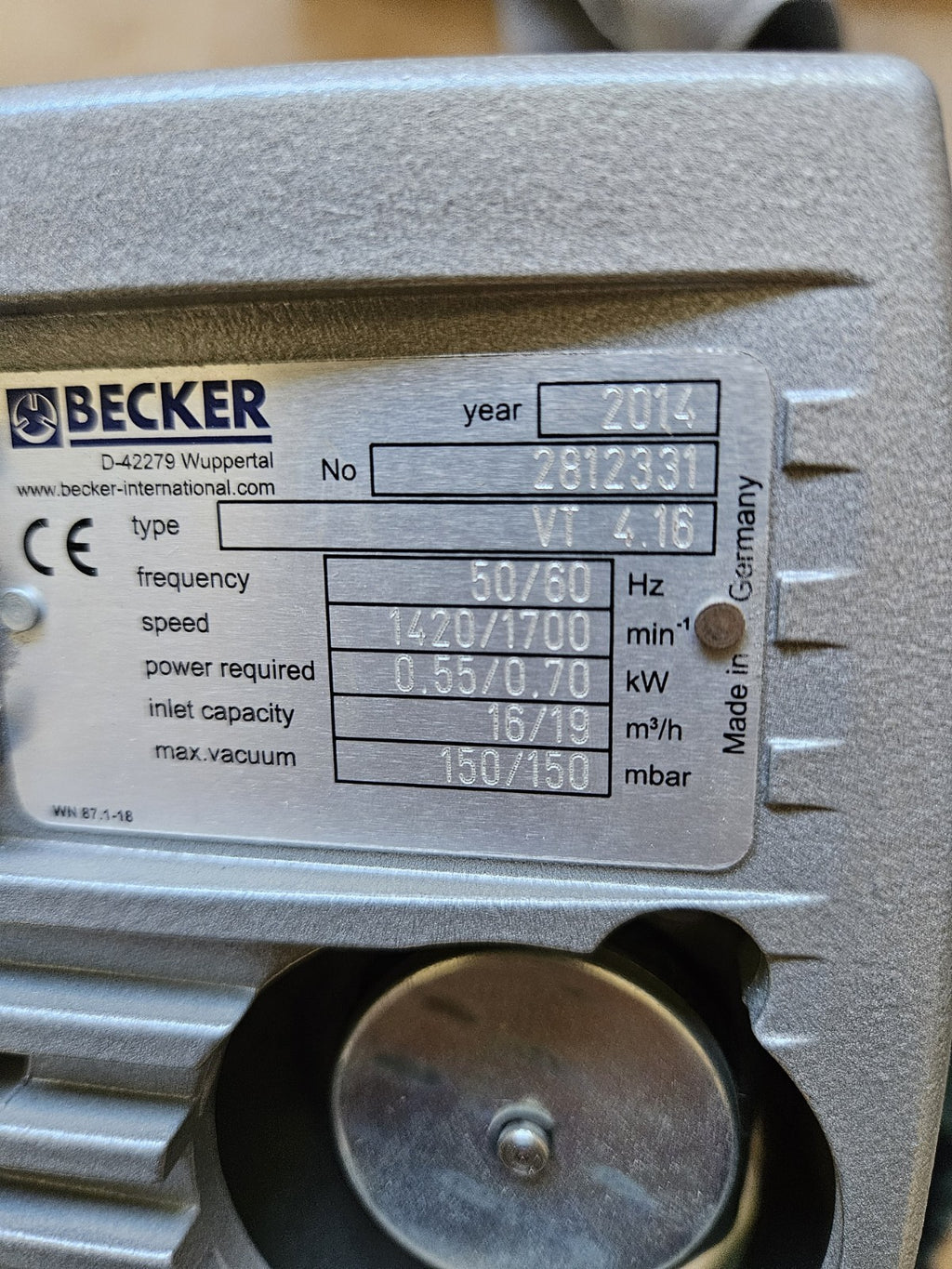 Becker VT 4.16 Vakuumpumpe, 2812331, Motor D80 D 4 P, 41414453274, Used Pump