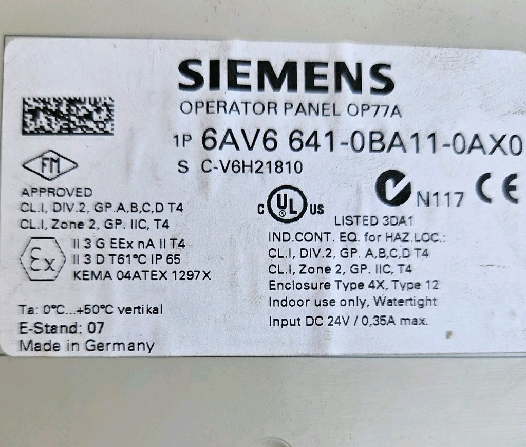 Siemens 6AV6 641-0BA11-0AX0/ 6AV6641-0BA11-0AX1 OPERATOR PANEL OP77A Wie Neu New