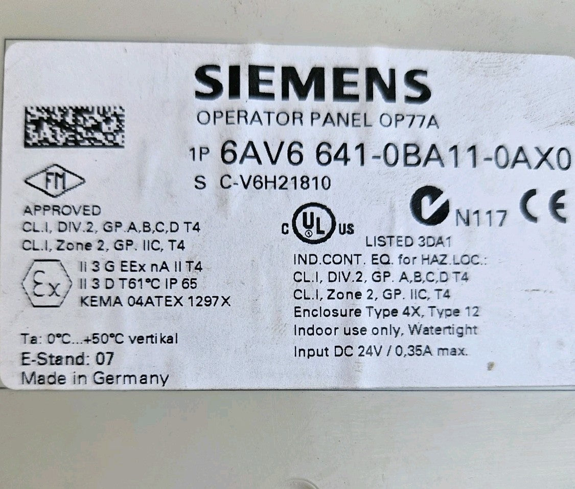 Siemens 6AV6 641-0BA11-0AX0/ 6AV6641-0BA11-0AX1 OPERATOR PANEL OP77A Wie Neu New