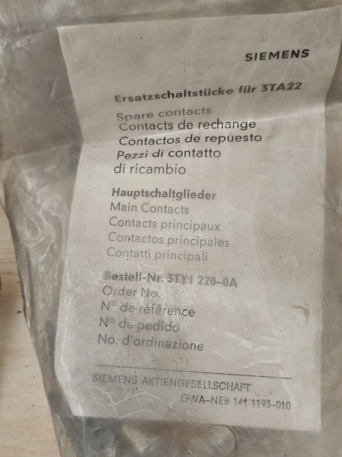 Siemens Ersatzschaltstücke spare contacts für 3TA22  3TY1 220-0A, Neu/ovp New
