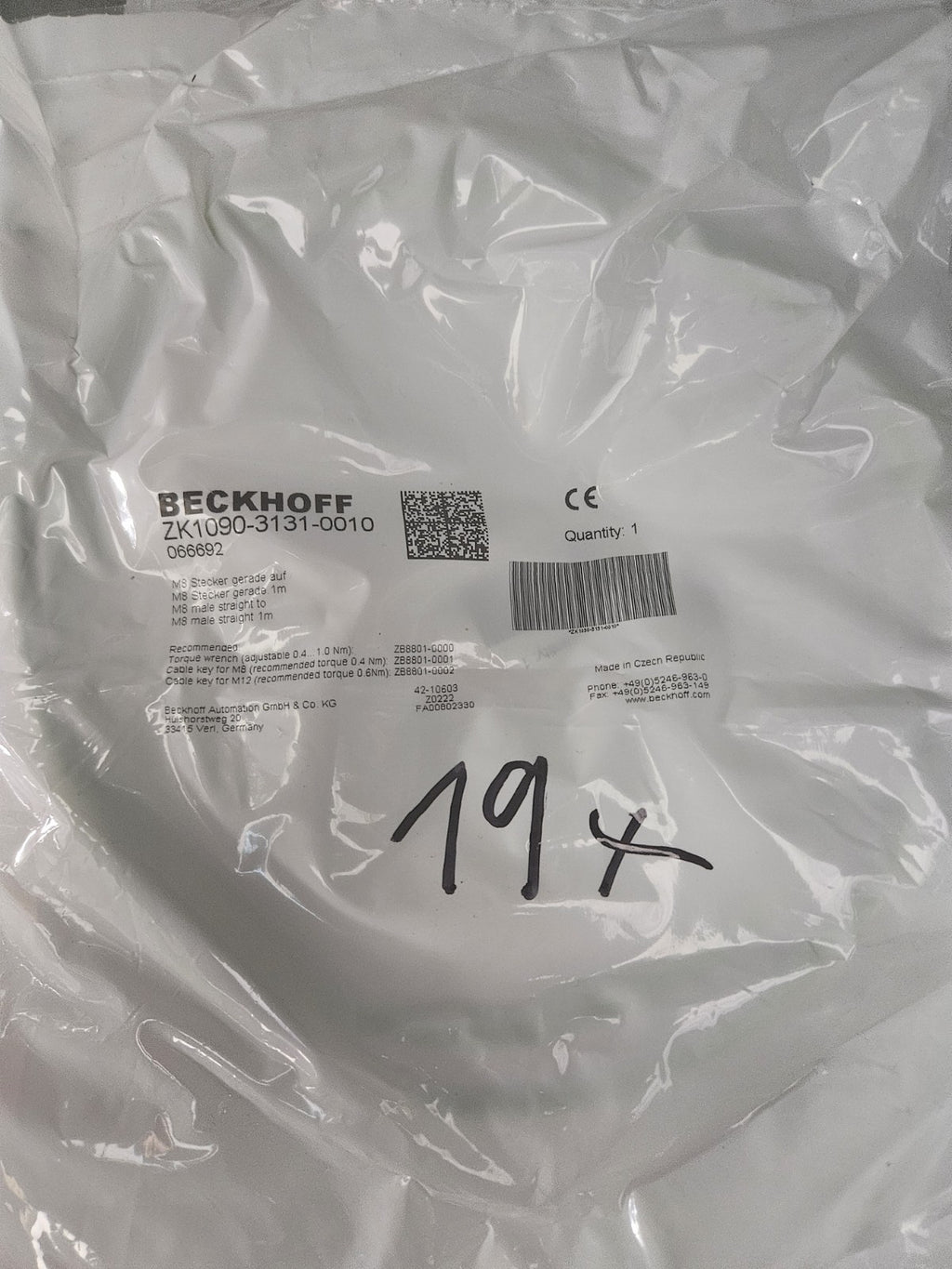 BECKHOFF ZK1090-3131-0010, 066692, PUR, AWG26, EtherCAT-Leitung, L=1m, NEW NEU 