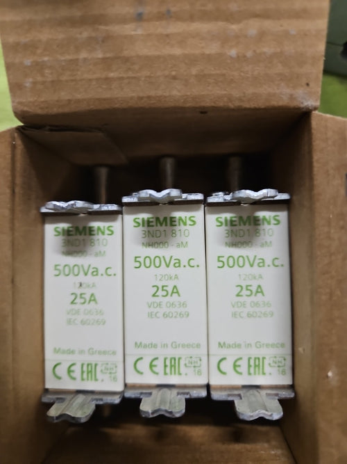 3 Stk. Siemens Dig.Industr. NH-Sicherungseinsatz 3ND1810, 3ND1 810, 25A, Neu/ovp