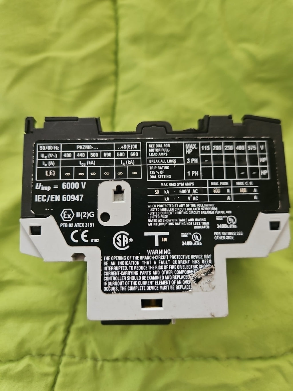 Moeller PKZM0-0.63-SC Motorschutzschalter mit NHI11-PKZ0, Gebraucht/getested,