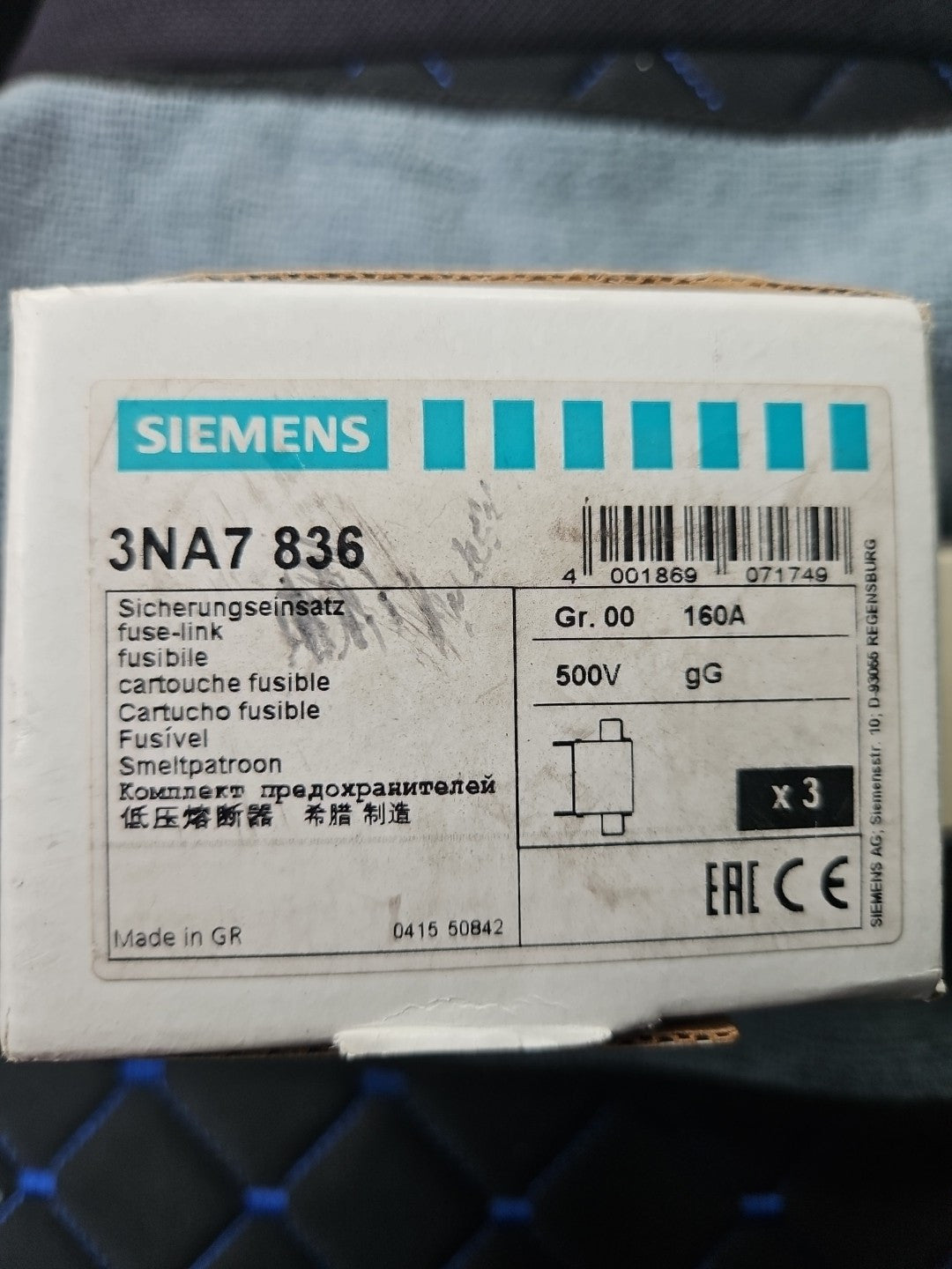 5 x SIEMENS 3NA7 836 NH-Sicherungseinsatz 160A neu/ovp, New In Box -unused-