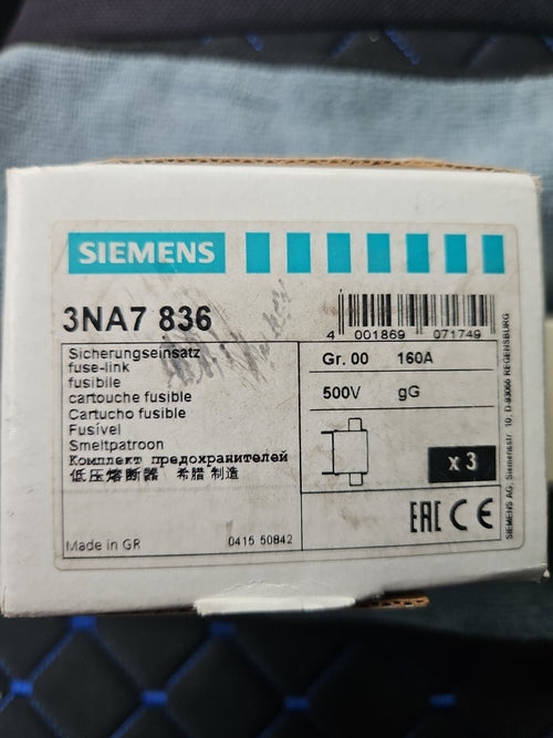 5 x SIEMENS 3NA7 836 NH-Sicherungseinsatz 160A neu/ovp, New In Box -unused-