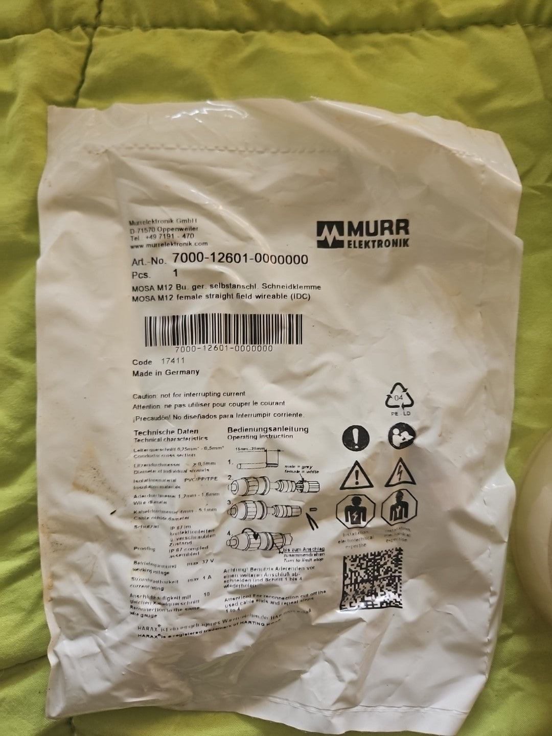 Murr 7000-12601-0000000 M12 4-Pin Field Wireable Connector Neu/ovp, New In Box