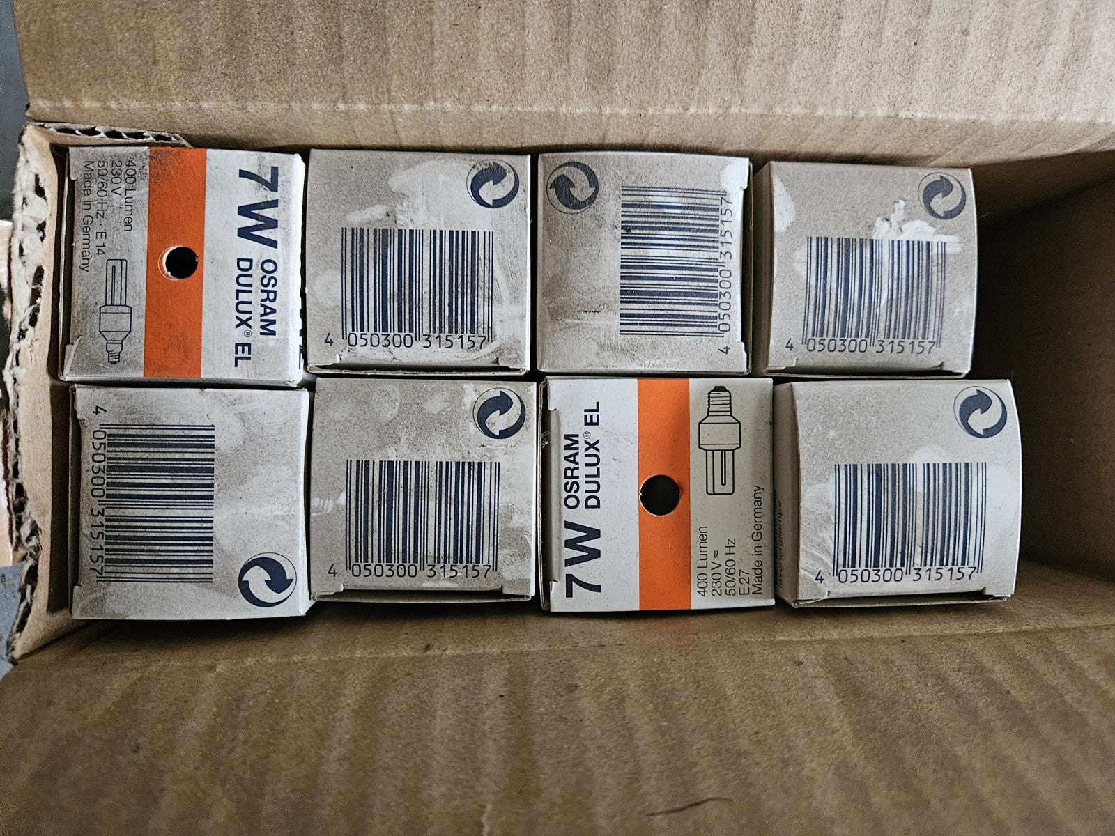 10 x Osram Energiesparlampe Röhre Dulux EL 7W E14 400lm warmweiß white Mini NEU