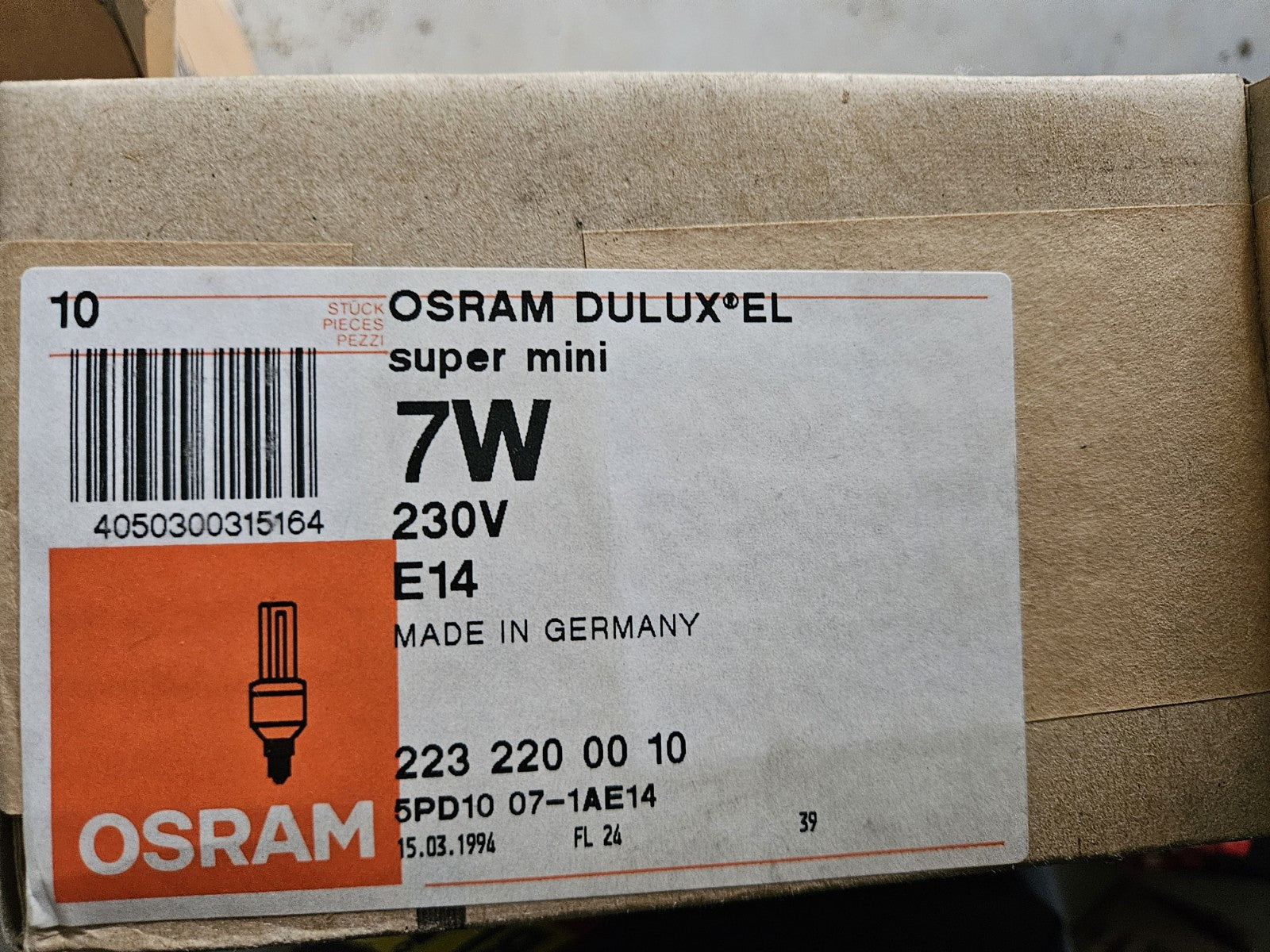 10 x Osram Energiesparlampe Röhre Dulux EL 7W E14 400lm warmweiß white Mini NEU